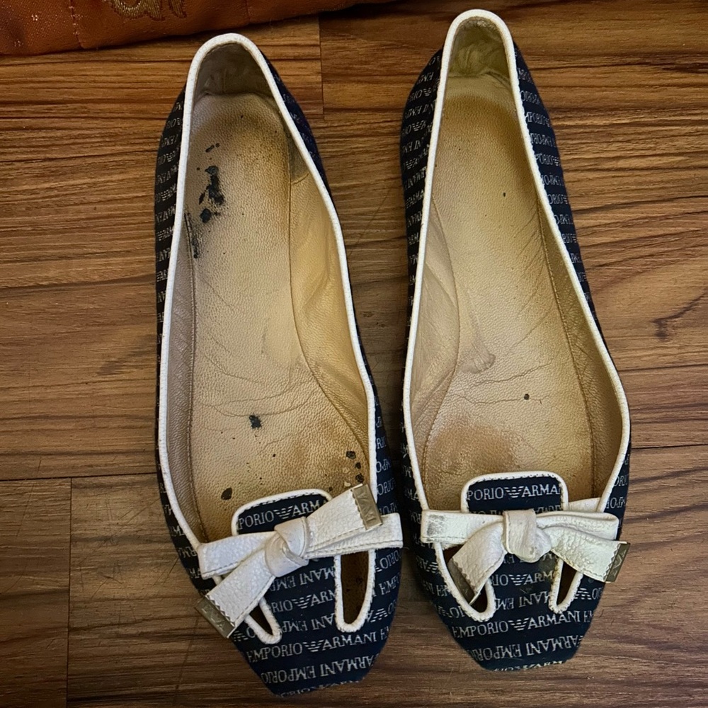 Emporio Armani Black and White Bow Flats